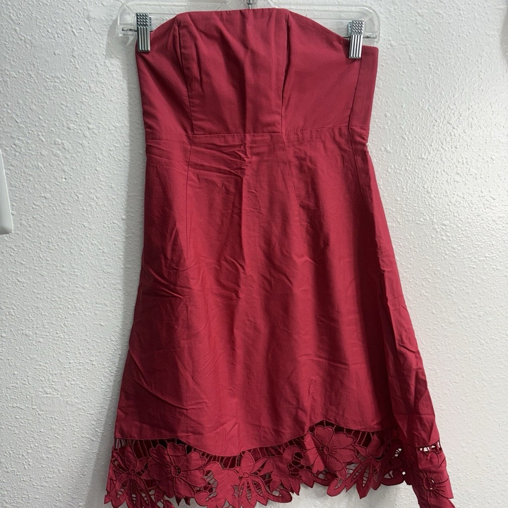 Betsy Johnson Strapless Dress Size 2 Red Flower Battenburg Lace Fairy Y2K